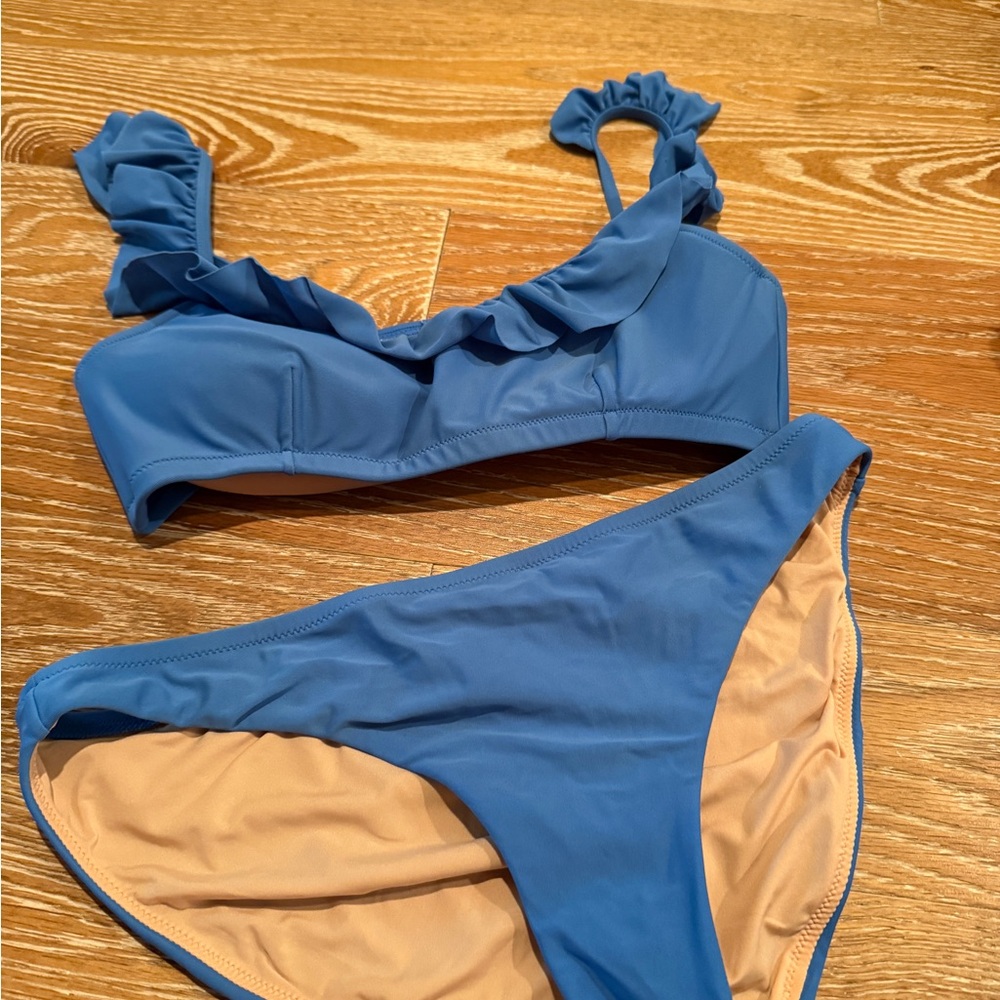 J. Crew Blue Ruffled Bikini